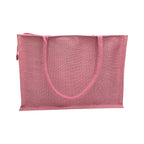JUTEKA Multicolor spacious Jute Bag with Zipper Closure, Full Size Front Pocket and Large Handles… (Baby Pink)