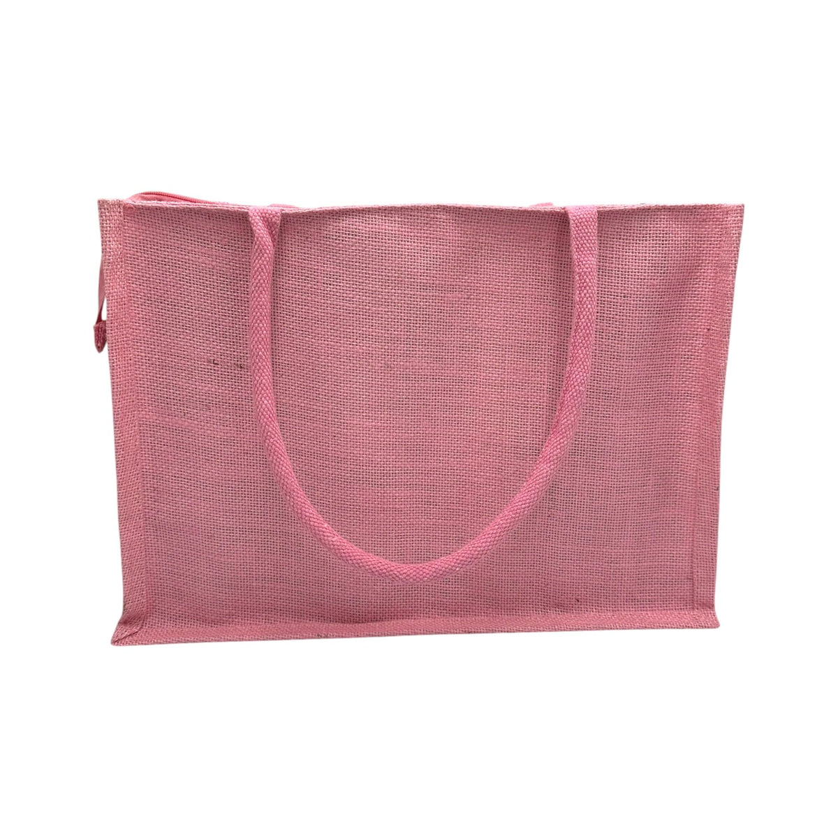 JUTEKA Multicolor spacious Jute Bag with Zipper Closure, Full Size Front Pocket and Large Handles… (Baby Pink)