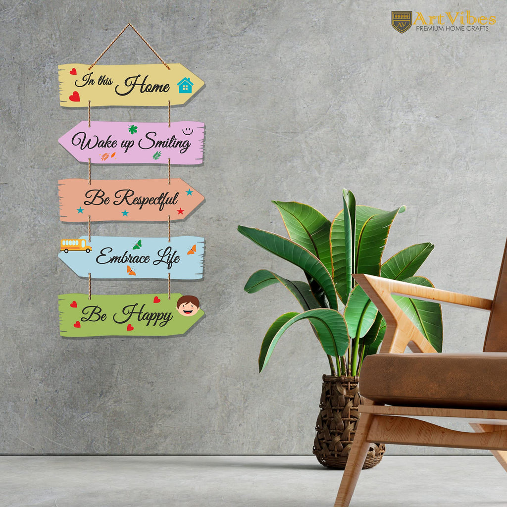 Artvibes Home Quotes Mdf Wooden Wall Hanger For Living Room | Bedroom | Gifts | Wall Hangings For Home Decoration | Modern Decor Items | Decorative Painting (Wh 7301N), Set Of 5