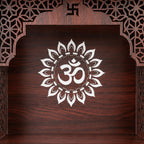 The Divine Tales Classic MDF Om Wall Mandir Wooden Wall Mounted Pooja Mandir for Home Temple with Engraved Om Floral Design Prayer Shelf for Idols Diyas Incense Sticks Modern Home Decor 10 Inch