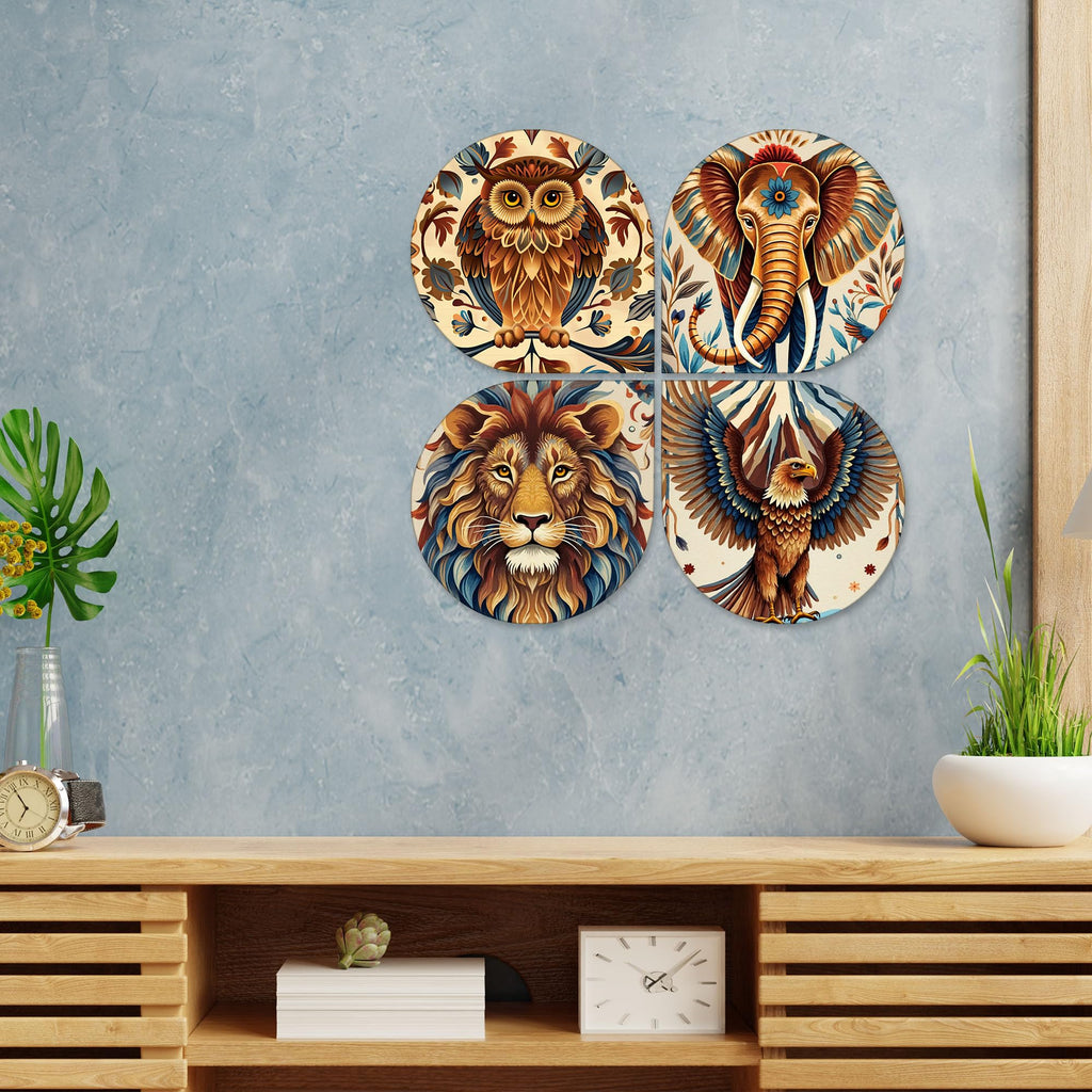Artvibes Traditional Animal Decorative Wall Hanging Ornaments | Graphic Artwork | Door Decoration Items | Paintings For Wall | Wall Illustrations | Handcrafted Art | Gift Items (WH_8455N), Set of 4
