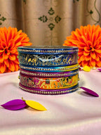 NY Lifestyles Lac Bangle Set for Women (Set of 6) | Elephant Print Glossy Finish Bangles | Traditional Rajasthani Cultural Design | Handmade Ethnic Jewelry for Festivals, Weddings & Daily Use (Multi, Size 2.8)