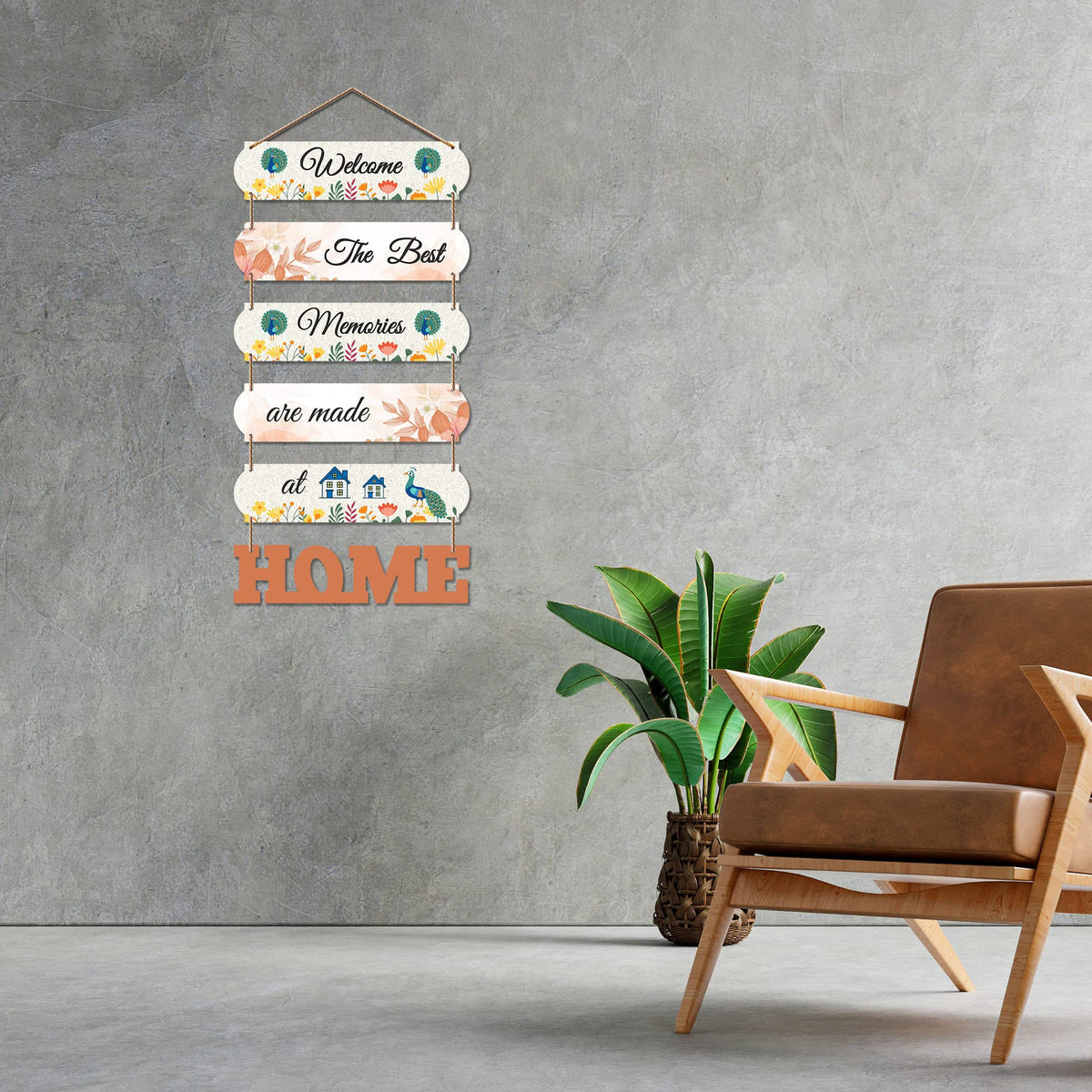 Artvibes Welcome The Best Memories At Home Wooden Wall Hanger for Gateway | Decor Hanging Ornaments | Door Quotes Hanging | Wall Poster | Modern Decor Items | Gift Items for Home Decor (WH_6610N)