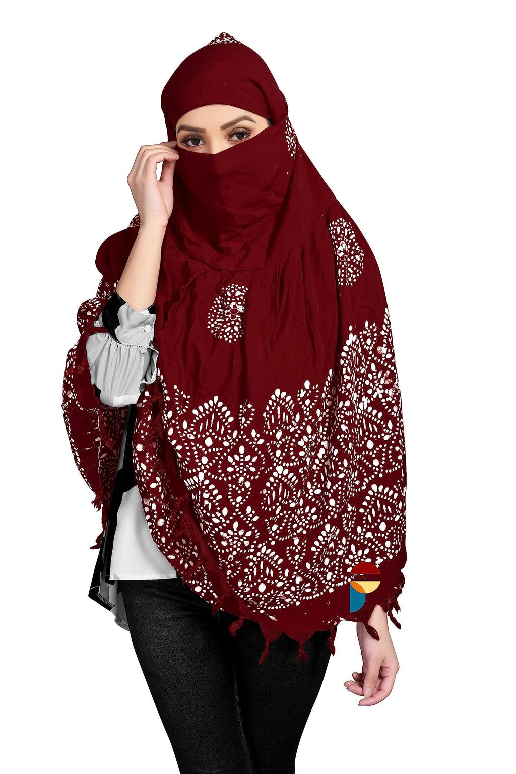 PRACHARAN Women Cotton Stylish Hand Printed Scarf, Anti Pollution Full Face Scarf With UV Sun Rays Protection Scraf For Women, Dust Scraf (Maroon Batik) For Female