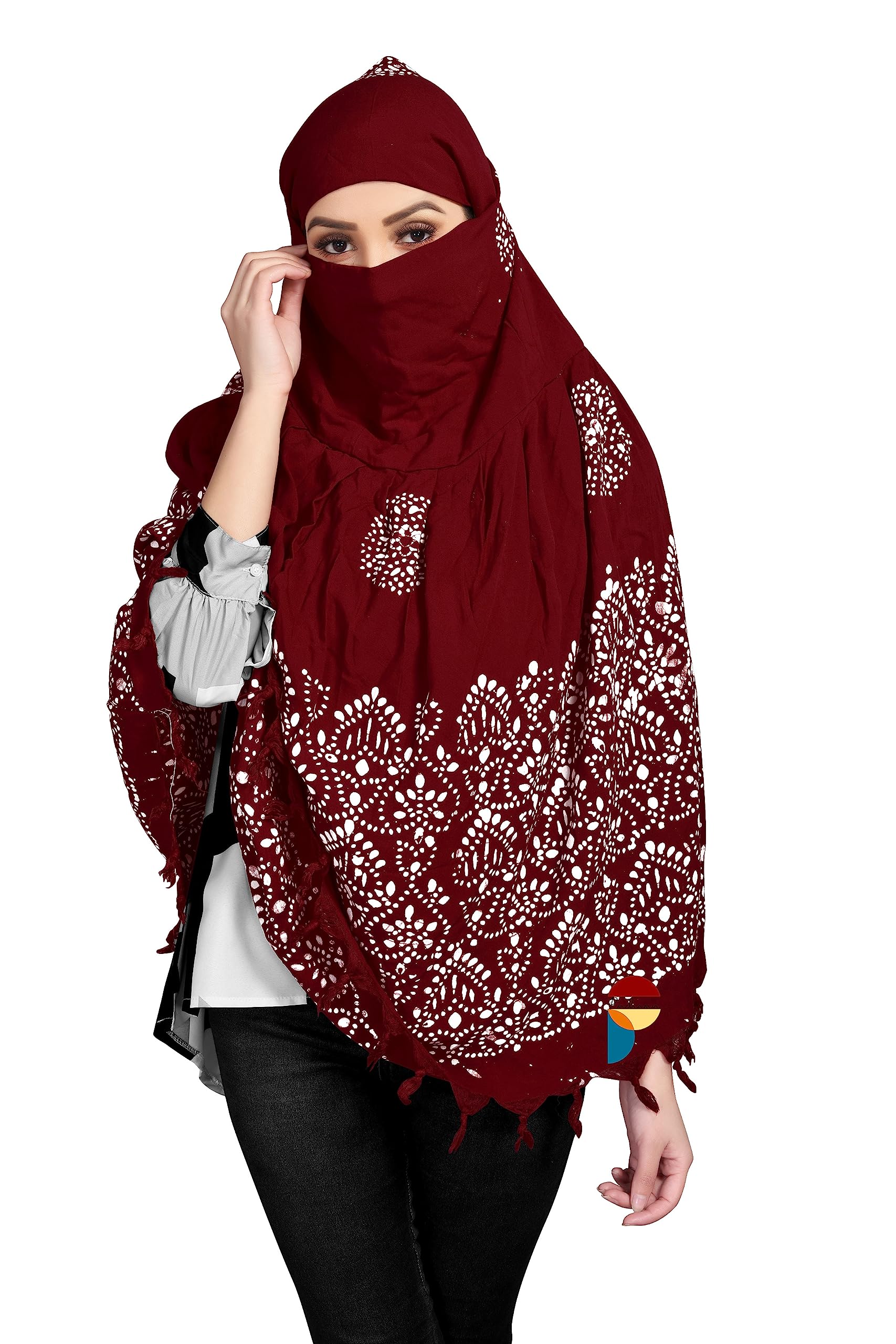 PRACHARAN Women Cotton Stylish Hand Printed Scarf, Anti Pollution Full Face Scarf With UV Sun Rays Protection Scraf For Women, Dust Scraf (Maroon Batik) For Female