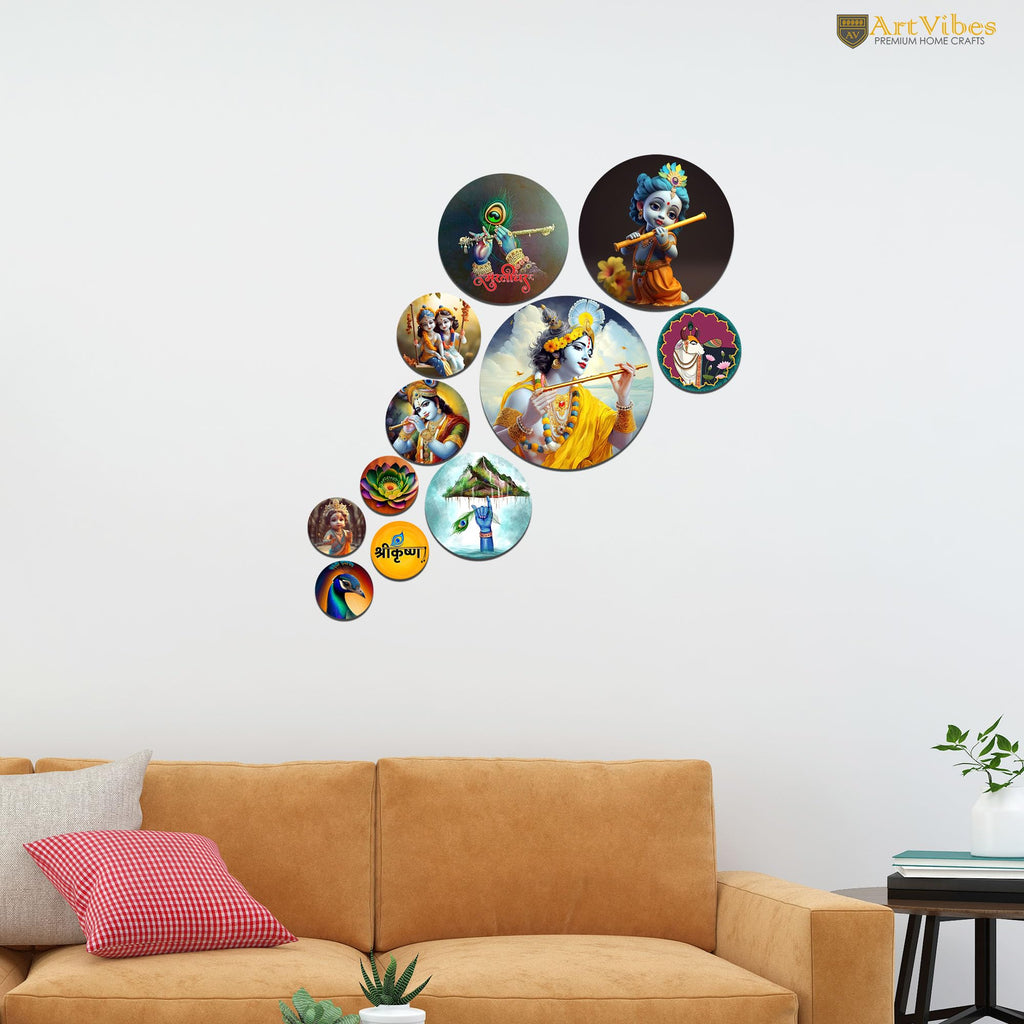 Artvibes Decorative Wooden Wall Hanging Decoration Item for Home | Office | Gift | Decor Art | Livingroom, Bedroom | Stylish Modern Artwork (WPS_129N) Pack of 11 Pieces
