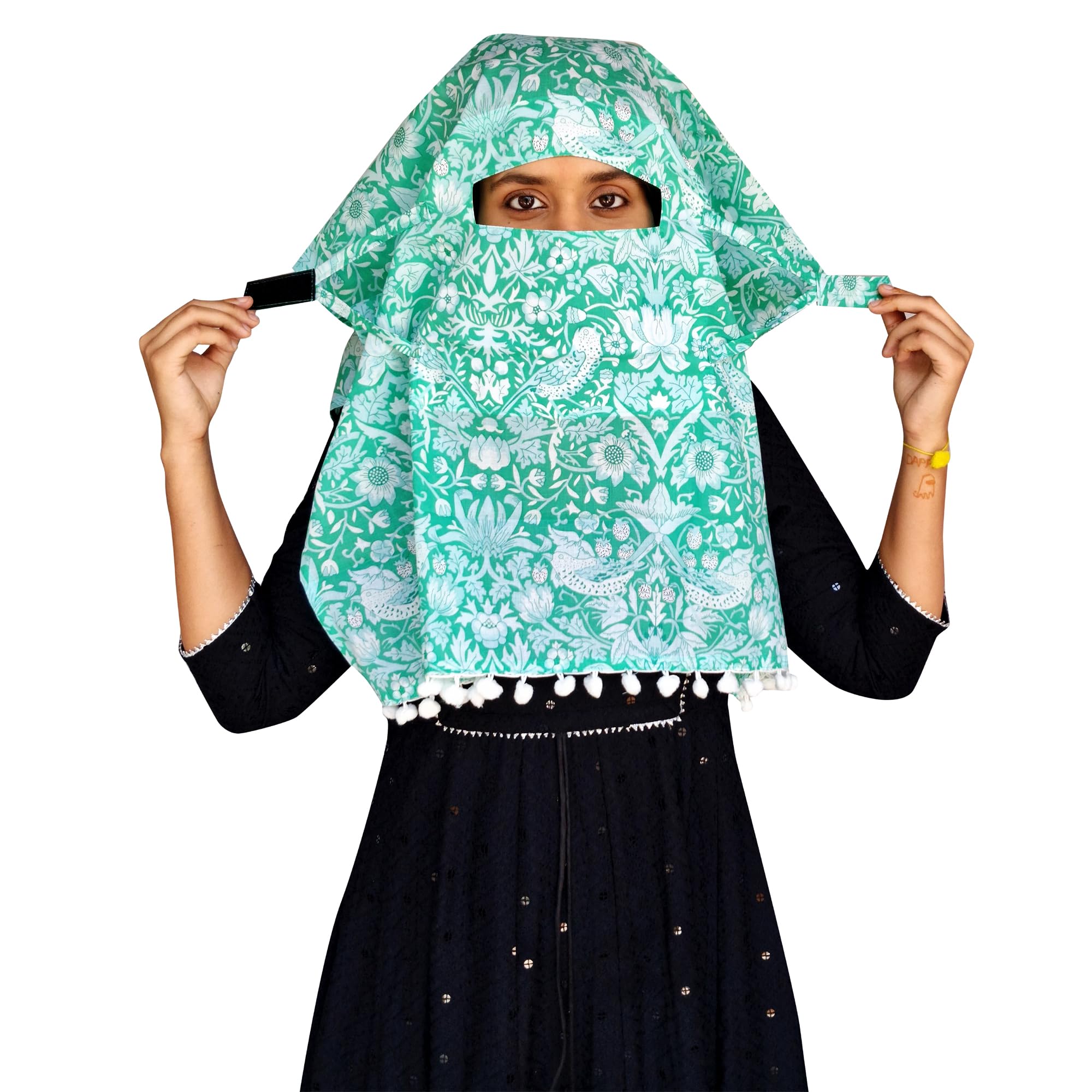 Switchon Export quality Cotton Multi color scarf hijabf for women for 12 yrs and above (Green_White)