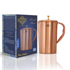 Indian Art Villa Plain Lacqure Coated Copper Jug Pitcher with Brass Knob, Storage & Serving Water, Yoga Ayurveda Healing, Volume- 1500 ML