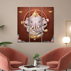 VIBECRAFTS 3 Pieces Beautiful Shree Ganesha Canvas Wall Painting Fitted With Wooden Frame For Home | Office | Living Room | Gifts (PTVC3Pcs1_9560)