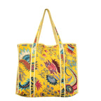 Cotton Quilted Tote Bag for Women, Jungle Print Handbag, Reusable Shoulder Bag with Dual Handles, Lightweight Travel Shopping Tote, Large Capacity Everyday Carry Bag - (Yellow flower bag, 18×18 In)