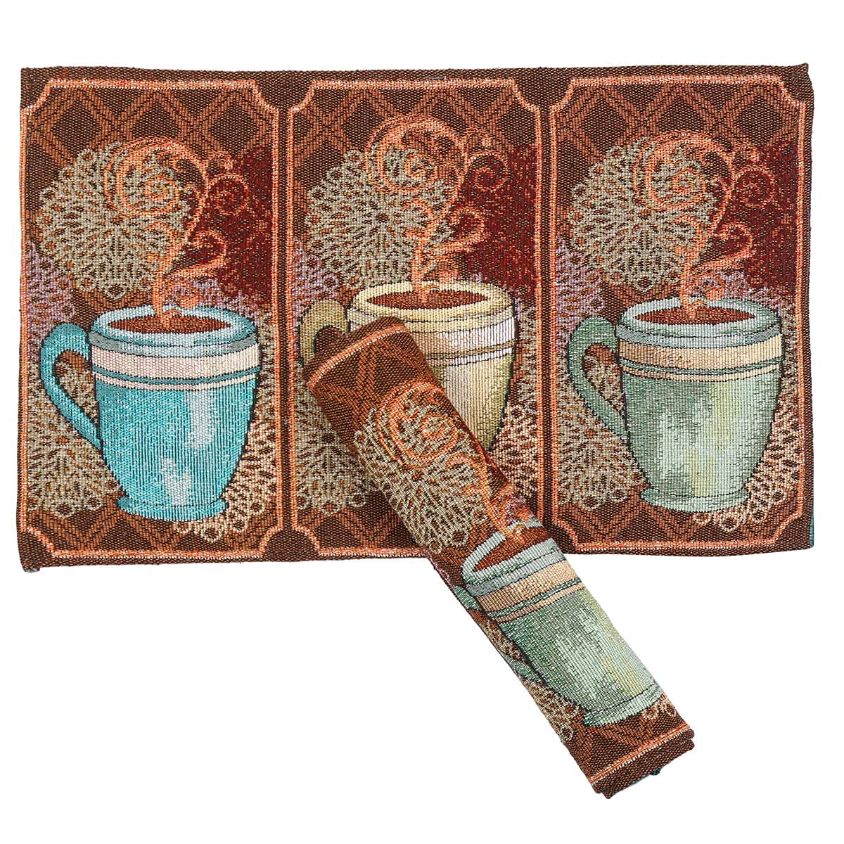 PRAKARTIK BY INDUARTS Hot Coffee Mug Eco-Friendly Cotton Dining Rectangular Table mats - Reusable, Machine Washable, Everyday Use Brown Placemats, Set of 6 (33x47 cm) Kafalo