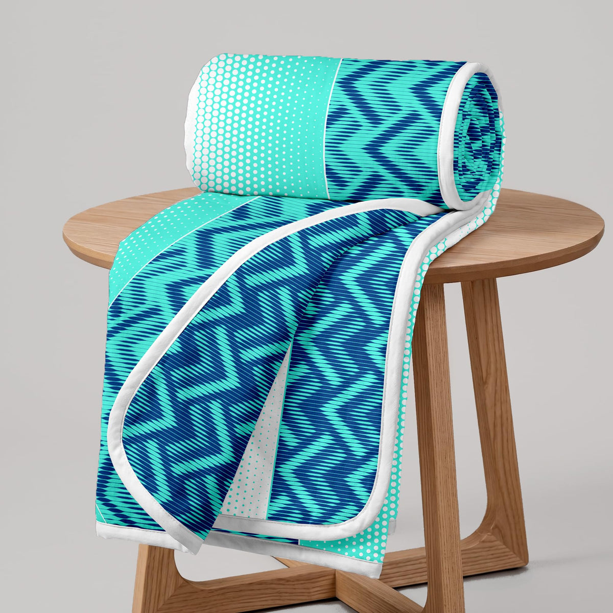 Divine Casa 120 GSM Microfiber Double Dohar | Soft & Lightweight Throw Blanket | Cozy & Breathable | All-Season Comfort | 220 x 205 CM | Chevron Pattern | Aqua Chevron Kafalo
