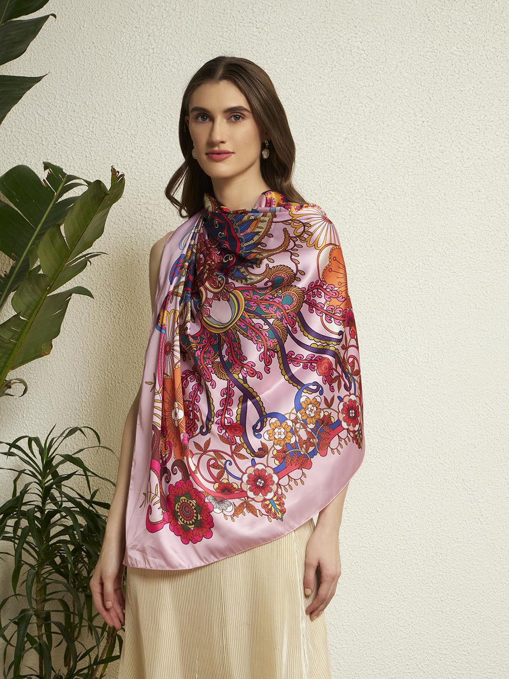 Ravaiyaa - Attitude is everything Women Silk Digital Print Large Square Scarf Breathable Lightweight Neckerchief Printed Headscarf 40 x 40 Inch (Pink Eagle)