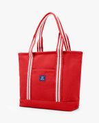 AQVA Signature Cotton Tote Bag for Everyday Use | Premium 100% Cotton Dobby Weave Handbag with Jacquard Handles, Zipper & Lining | Large Shoulder Bag for Travel, Office & Shopping (19x13x6_Red)