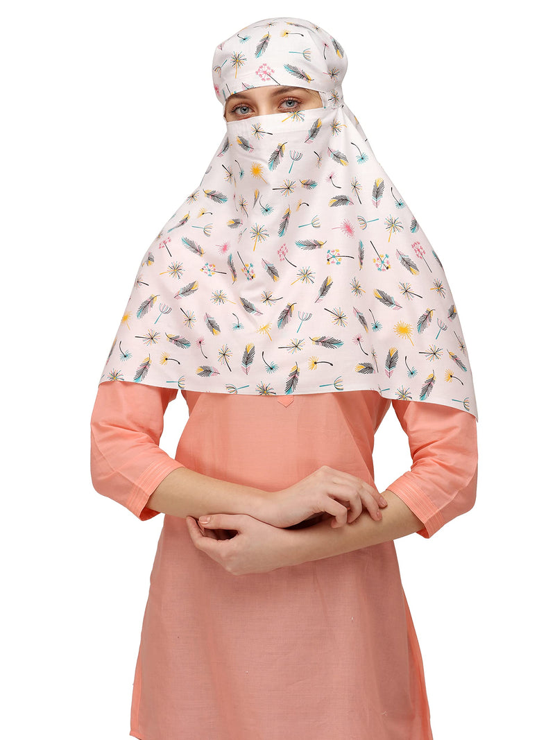 7 season's Girls Cotton Short Scarf Cum Mask Scarves Usable For Vehicle Driver Multi Colour Printed Design (White- S Flower)