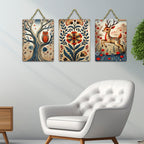 Artvibes Nature Theme Wall Art Wooden Art Decoration Item for Home | Graphic Artwork | Door Decoration Items | Paintings For Wall | Wall Poster | Handcrafted Art | Unique Gift (WH_96101N), Set of 3