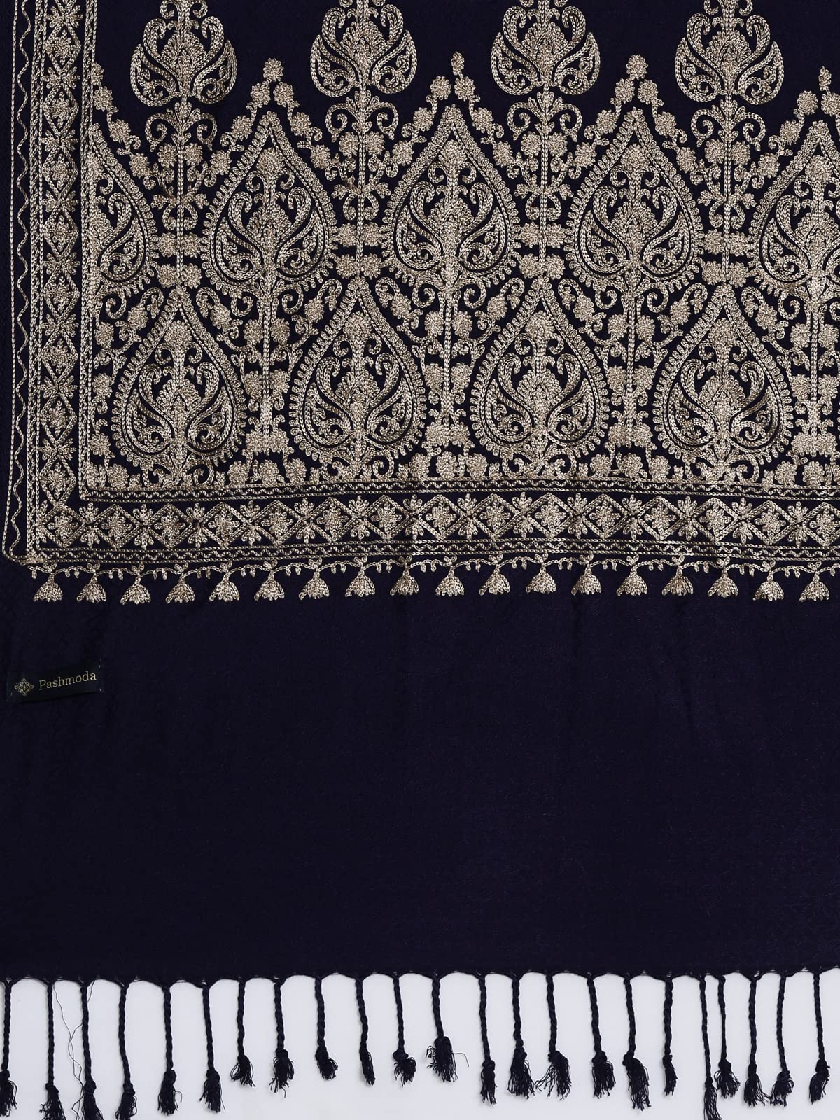 Pashmoda Women Kashmiri Aari Embroidery Stole (Size: 71X203 CM) (Navy Blue)