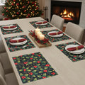 PRAKARTIK BY INDUARTS Dining Table Mats Set of 6 - Cherry Christmas Leaves Theme,Digital Print, Washable, Indoor/Outdoor, Heat-Proof, Wipe & Clean (47X33 cm) Red & Green Kafalo