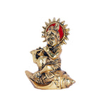 KridayKraft Lord Krishna On Shankh Metal Statue Bal Laddu Gopal Murti Playing Flute Decorative Showpiece for Pooja Room Home Office Decor Religious Idol Figurine for Study Table & Gifting Purpose
