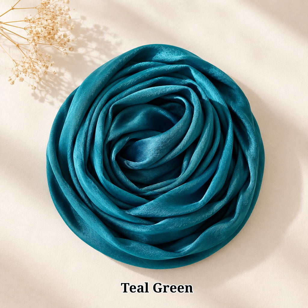 Leaf & FEATHER™ Muna Satin Hijab Scarf for Women | 200 x 70 cm | Silky Smooth & Lightweight | Daily and occational wear (Teal Green)