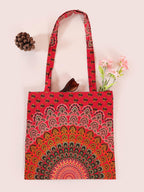 Ravaiyaa - Attitude is everything Cotton Shoulder Bag/Tote Bag For Women| Printed Multipurpose Handbag With Top Zip | Best For Shopping, Travel, Work, Beach, Office, College (Red Peacock Mandala)