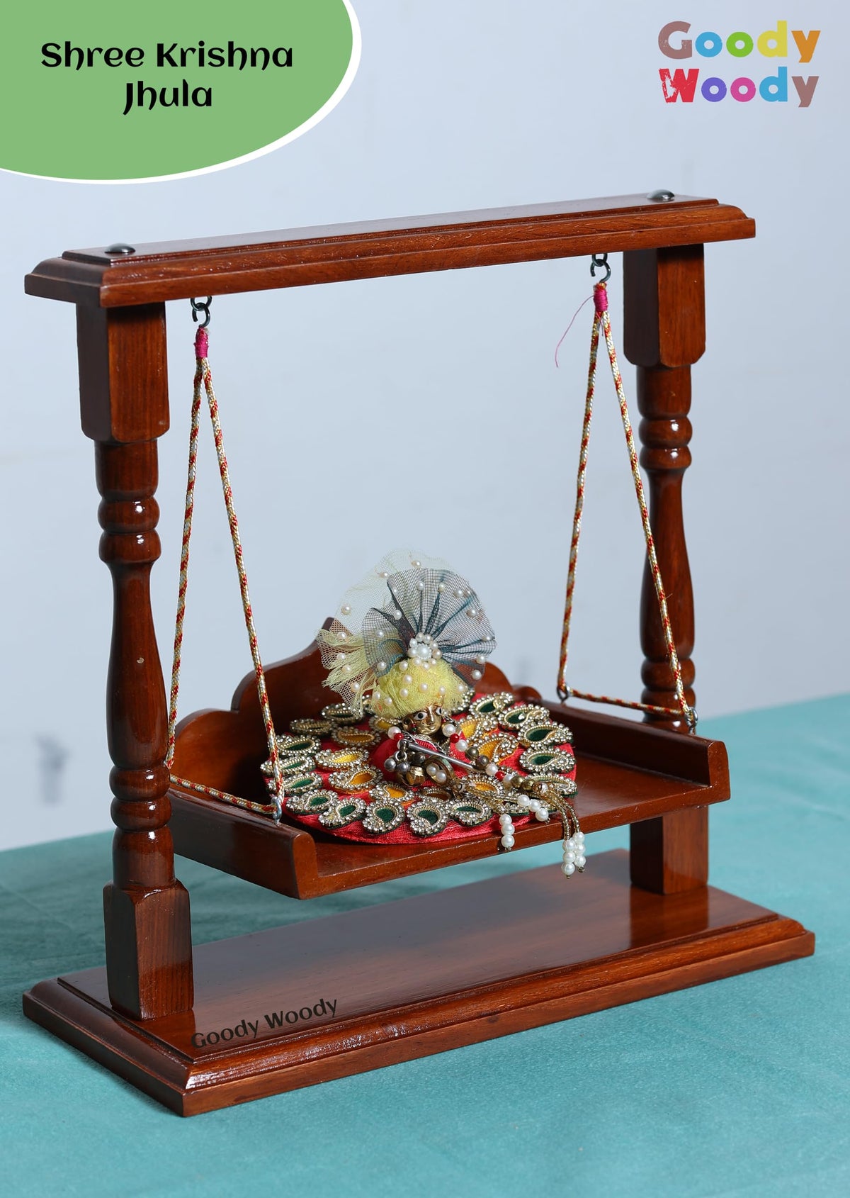 Goody Woody Laddu Gopal Jhula, Kanhaji Swing, Balgopal Palna, Shri Krishna Hindola Polished (Brown, 13x12x6), Seat Size :- (8x6) 0 to 4 No. Kanha