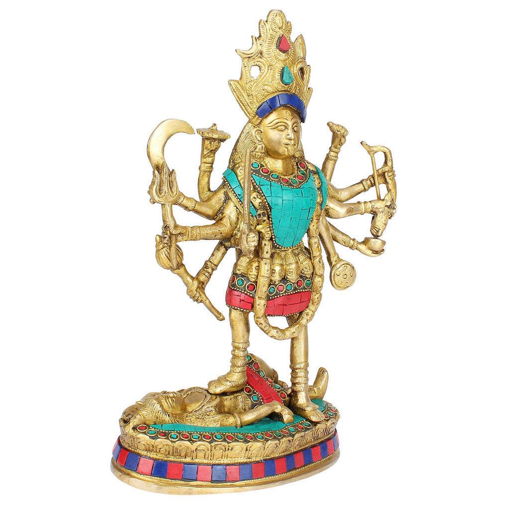 ARTVARKO Brass Multicolor Kali Maa Murti Goddess Maha Kali Ten Mahakali Kalika Maa Statue Sculpture Idol Puja Murti Decor 11 Inches