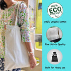 Ecodott Cotton Tote bag with Zipper | Heavy Duty Multi-purpose reusable white canvas bag for Shopping, Painting and Everyday use | 100% Organic Cotton Eco Friendly Grocery Bag | Pack of 10