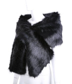 KAMA BRIDAL Women Long Faux Fur Shawl Bridal Stole Cover Up Winter Soft Bolero Scarf, Black, Talla Única