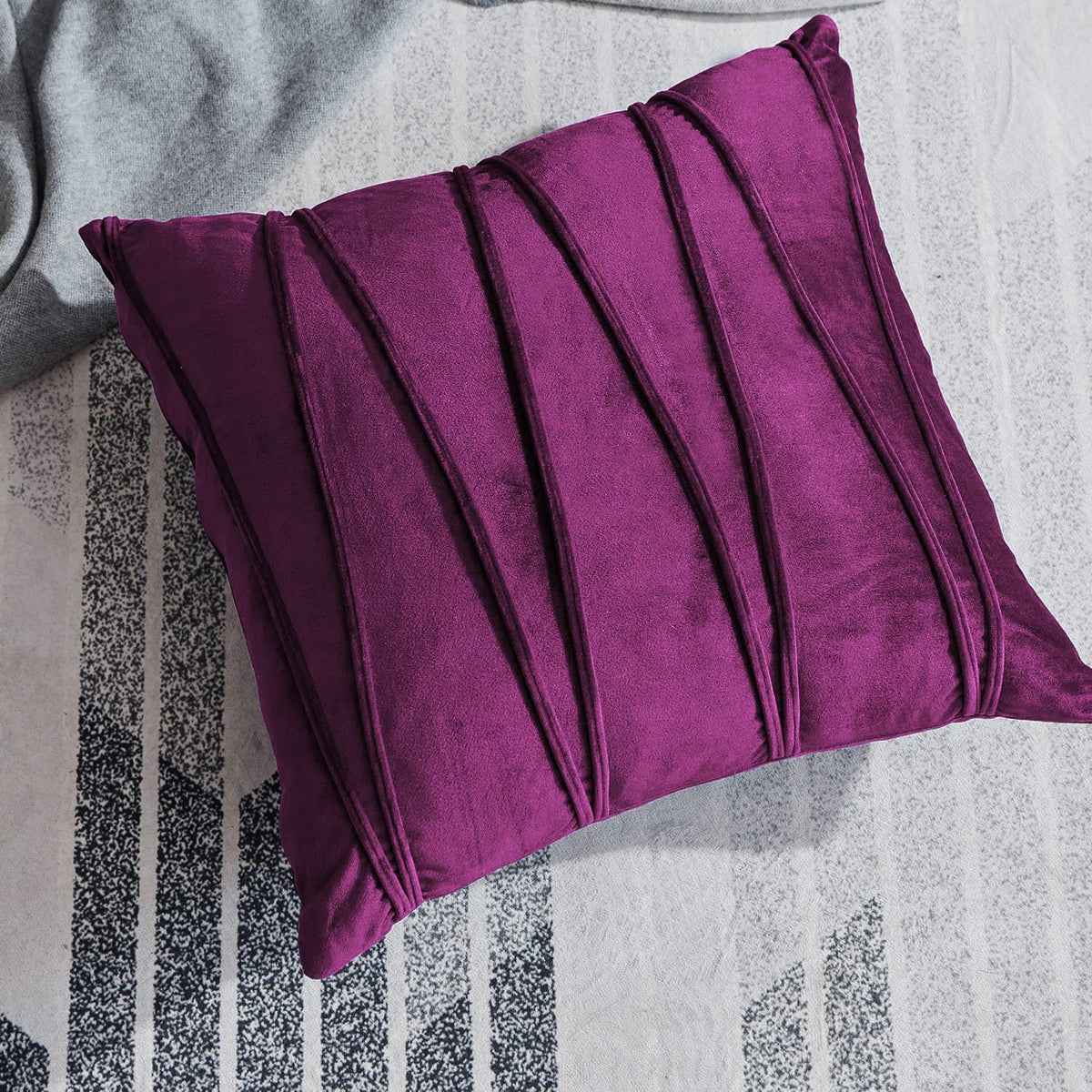 Khooti Velvet Striped Cushion Cover Pack of 1-30 x 30 / 76 x 76 cm | Purple | Soft Pillow Covers Cushion Case for Sofa Bedroom Livingroom Chair Car, Cushion Cover with Zig Zag Pattern