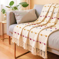 SAJAVAT HOME Hand Knitted Cotton Sofa Throw Blanket | Beige Multi All-Season Accent for Sofa, Couch & Bed | Soft Lightweight Knit with Tassels | 80×52 Inches (204×132 cm) Kafalo