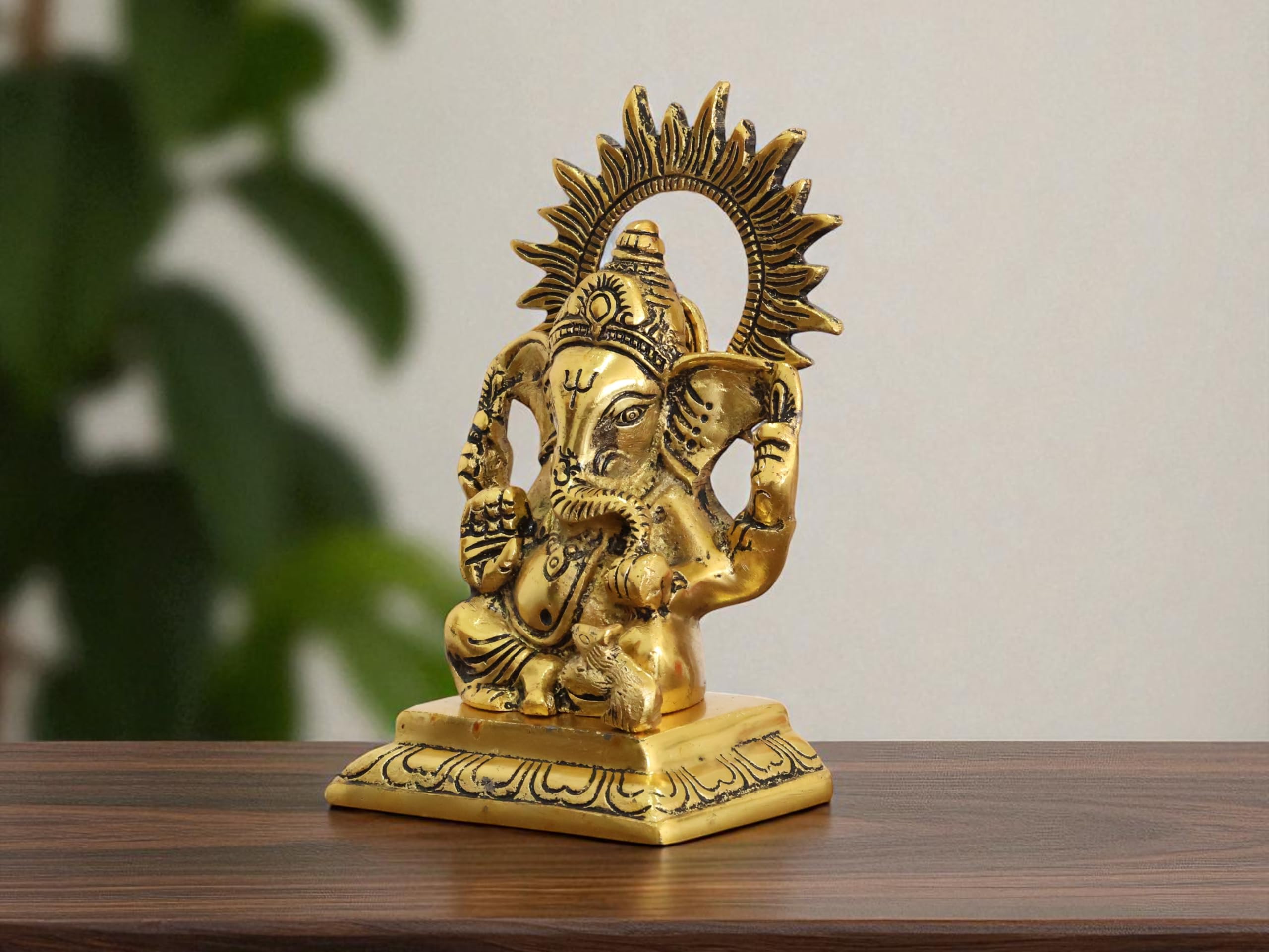 KridayKraft Metal Ganesha Idols ganpati Decoration Setup for Home Statue, 15 cm Height, 9.5 cm Width, 330 gm, Religious Hindu Idol
