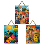 Artvibes Magical Sunset Coastal Village View Art Decorative Wall Art MDF Wooden Wall Hanger for Living Room | Home Decor | Wall Accent | Wall Illustrations | Art Print | Gift Item (WH_9622N), Set of 3