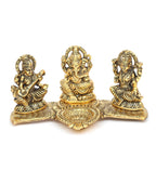 Prince Home Decor & Gifts Laxmi Ganesh Saraswati Gold Plated Showpiece Statue with Oil Lamp Diya for Home Decor