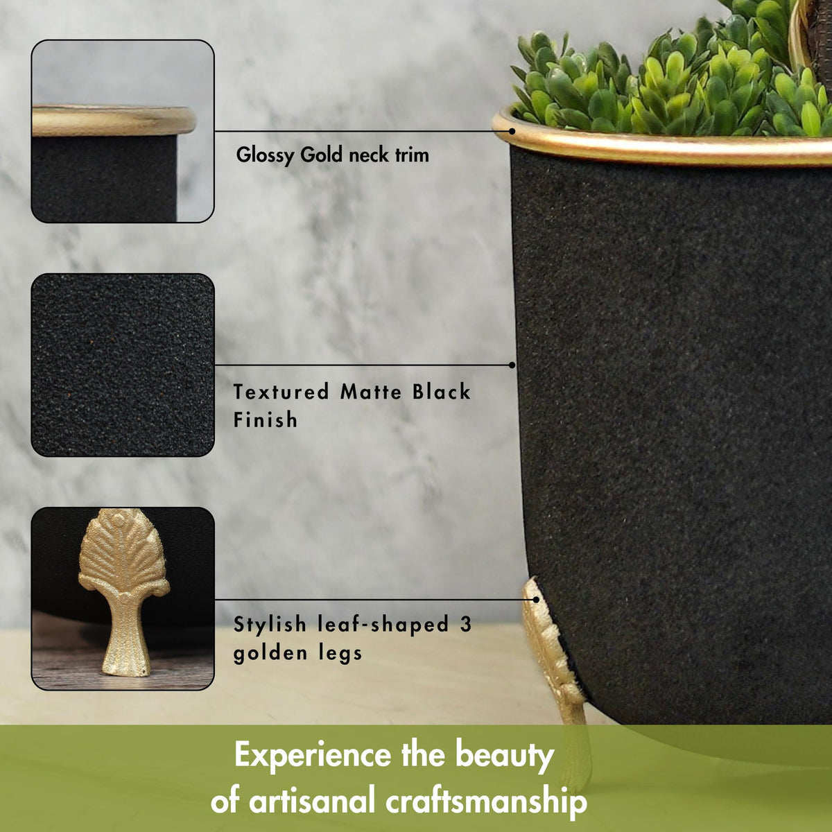 BEHOMA Metal Leaf Leg Planter for Home, Black