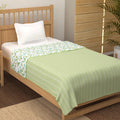Story@Home Dohar Single Bed 100% Cotton AC Blanket for Summer|144x220CM, 150GSM Ac Comforter and AC Blanket for Summer|White & Olive Green Leaf Reversible Pattern Duvet Quilt, All-Season Blanket Kafalo