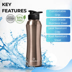 Speedex Stainless Steel Water Bottle 1 Ltr, Leak Proof Sipper Cap, BIS Approved 1000 ml Metal Bottle For Daily, Office, School, Gym, Travel Use for Men, Women, Kids, Adults, Copper Gold, Set of 2