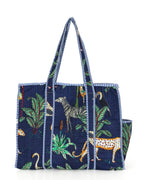 NIKAVIK Quilted Cotton Tote bag – Exotic Animal Print Foldable and Ideal for Travel Shopping Beach Trips or Daily Essentials (Blue)