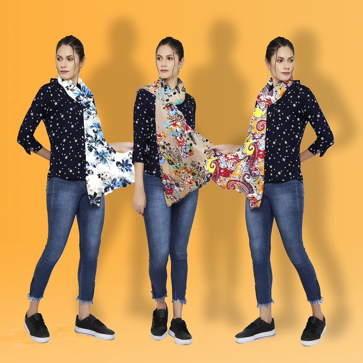 bratkrok WOMEN'S TRENDY FLORAL PRINTED RAYON SCARVES/STOLES MULTICOLOUR (PACK OF 3)