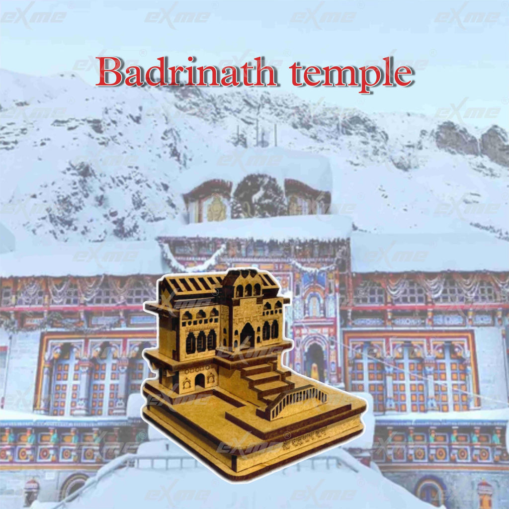 eXme Wooden Badrinath Temple Model for Home Decor - Intricate MDF Replica of Panch Badri Temple, Perfect Spiritual Gift