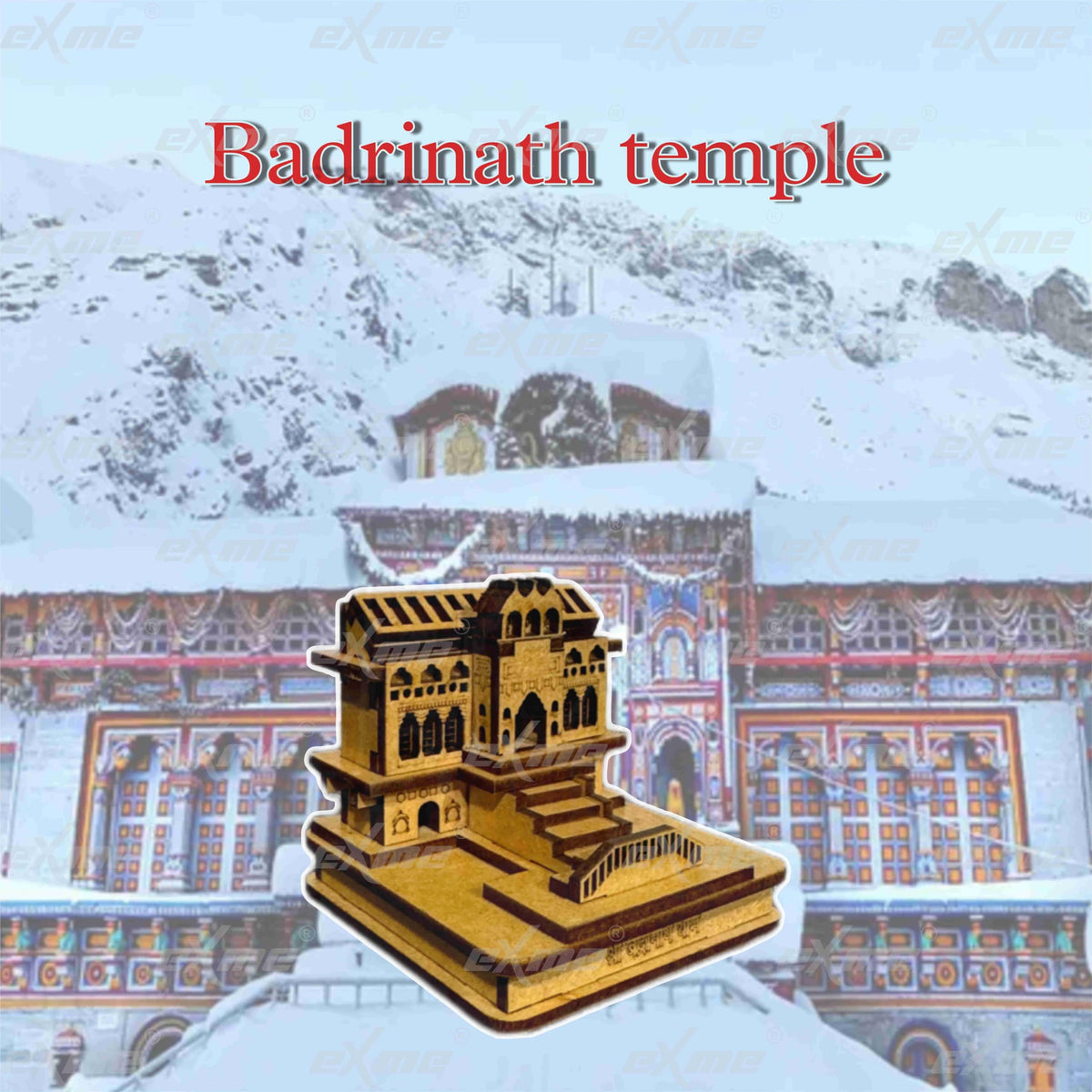eXme Wooden Badrinath Temple Model for Home Decor - Intricate MDF Replica of Panch Badri Temple, Perfect Spiritual Gift