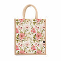 Sangra Multicolor Jute bag for Women and Men Lunch Bag with Zip and Handle (Flower Pattern)