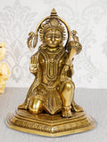 ARTVARKO Brass Lord Hanuman Ji Sitting Blessing Murti Bajrangbali with Gada Bhagwan Statue Showpiece for Pooja Gift Living Room Decoration Home Décor 8 Inches Height