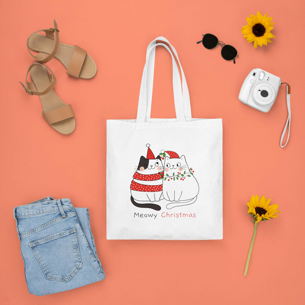 Happu-White Cotton Canvas Tote Bag with Zip | Happy Christmas Festive Print | Reusable, Washable & Eco-Friendly Multi-Purpose Tote for Women & Girls HPK-3441