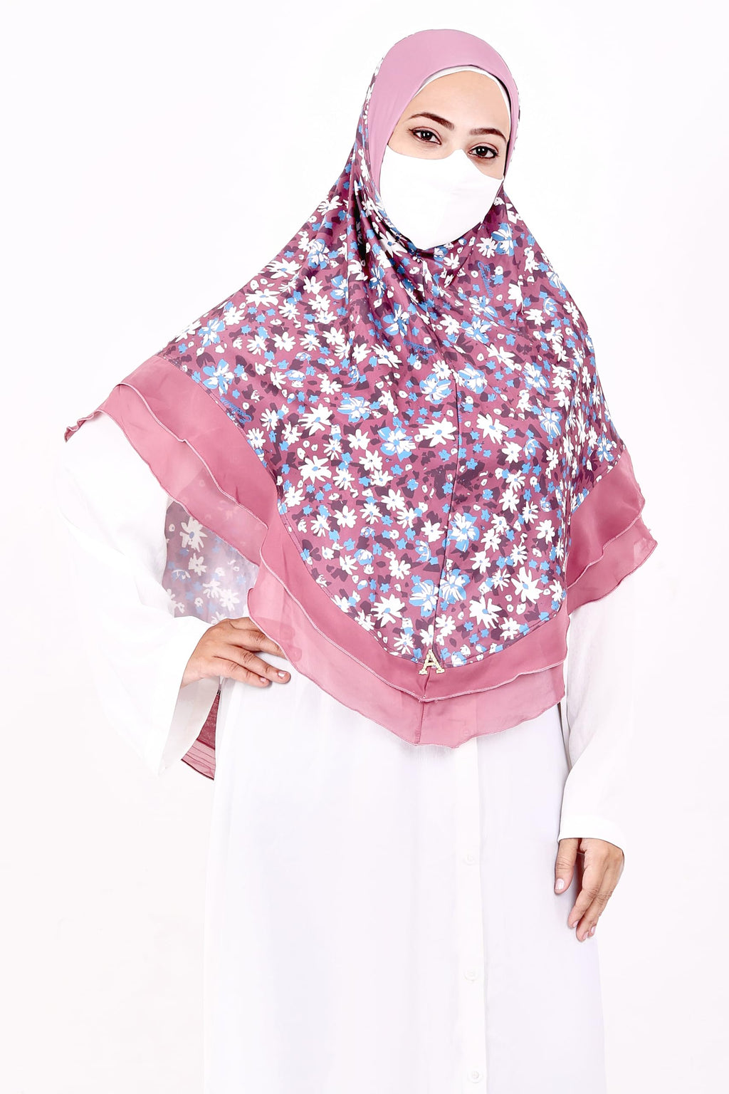 Markaz Hijab Women's Floral Printed Hijab | Ready-to-Wear Modest Headscarf | Lightweight Soft Fabric Instant Hijab | Elegant Scarf for Prayer and Casual Outfits (Pink floral, M (25))