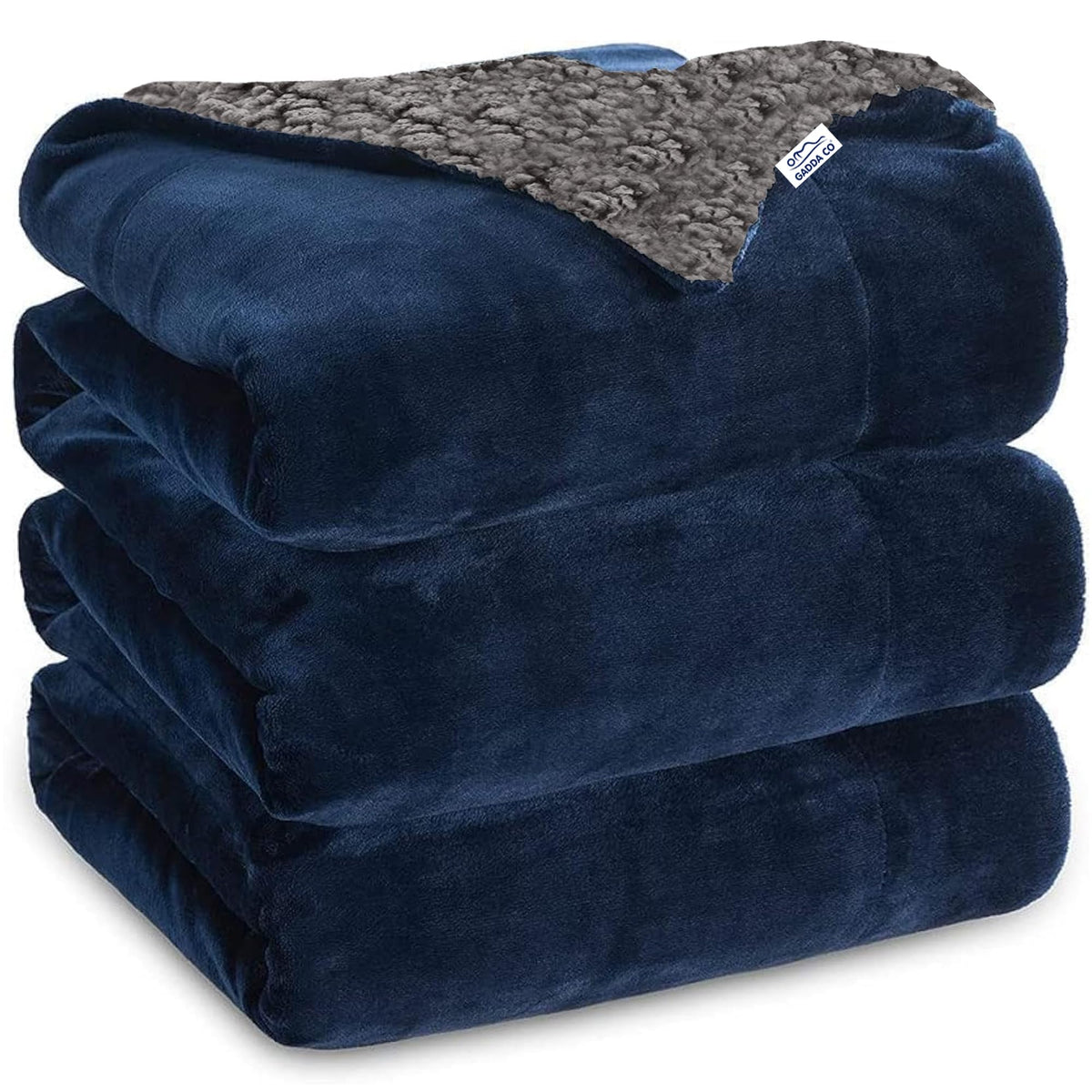 GADDA CO Super Soft Polyester Micromink Sherpa Blanket for Summer/AC & Mild Winter – Flannel Solid Dark Blue, Single Size 150 x 228 cm (Approx. 4 x 7 ft), 200 TC Kafalo