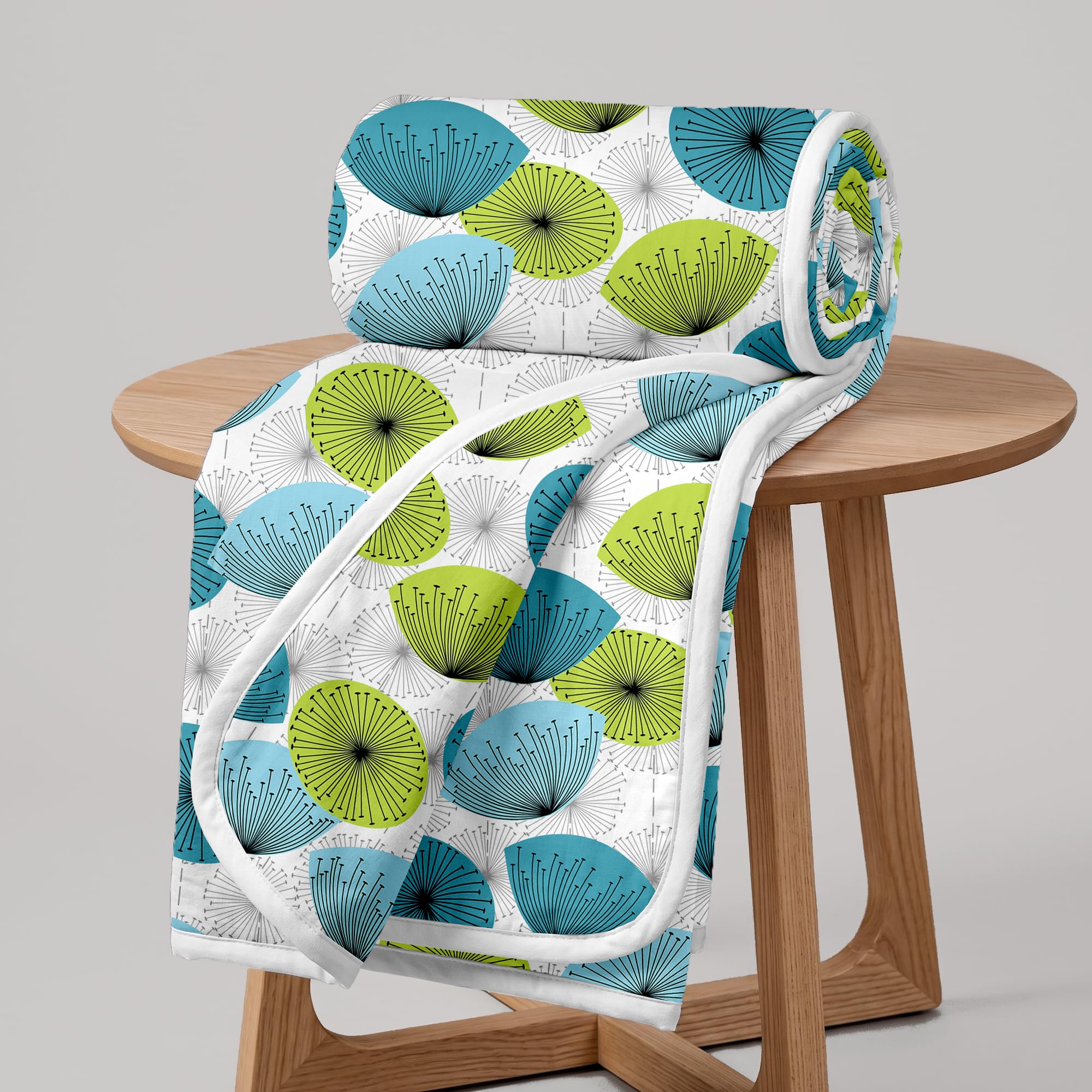 Divine Casa Floret 100% Cotton Single Dohar | 120 GSM | Soft & Lightweight Throw Blanket | Cozy & Breathable Bedding | All-Season Comfort | 210 x 140 CM, Aqua Kafalo