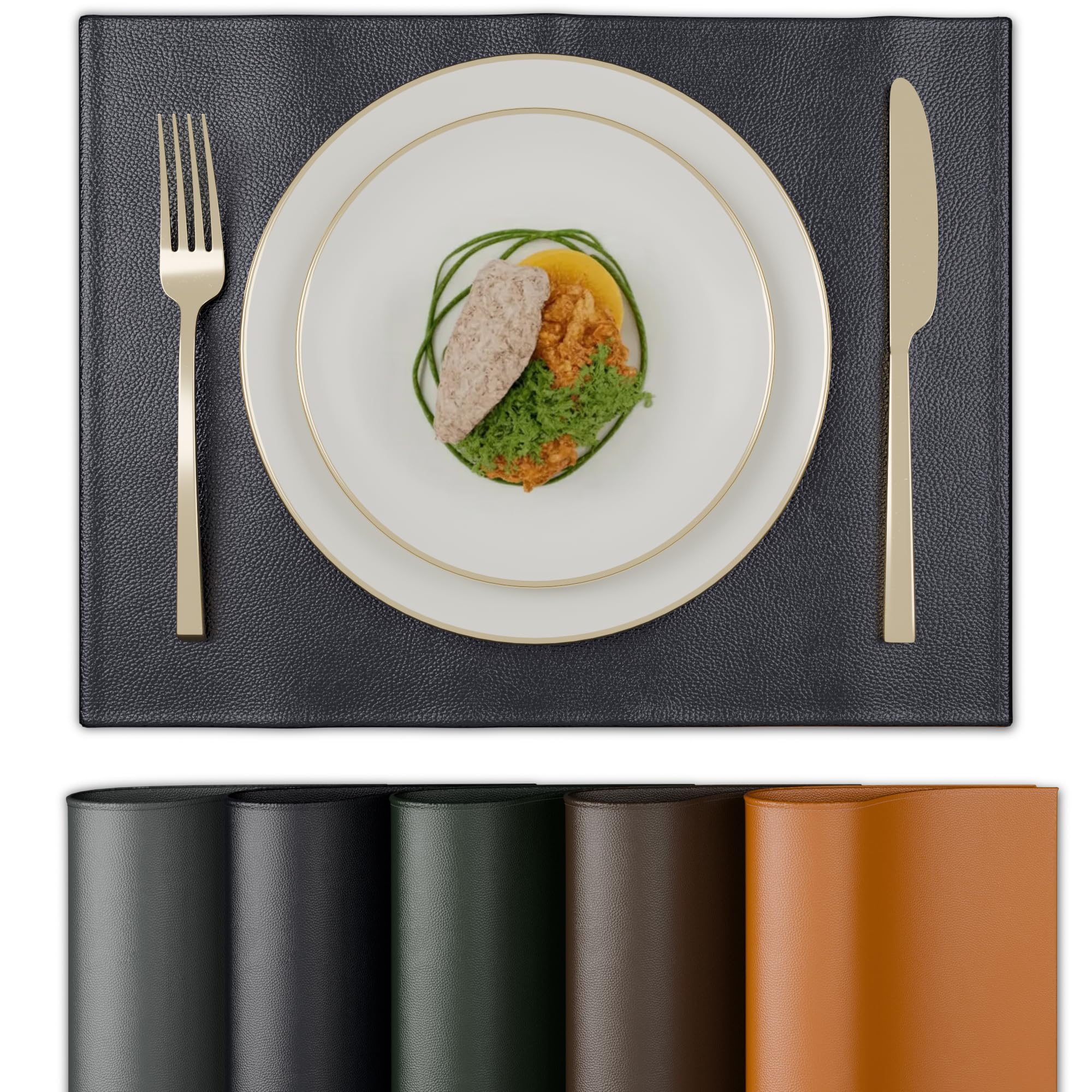 Encasa XO Faux Leather Dining Table Placemats, Water Repellent Navy Blue Kafalo