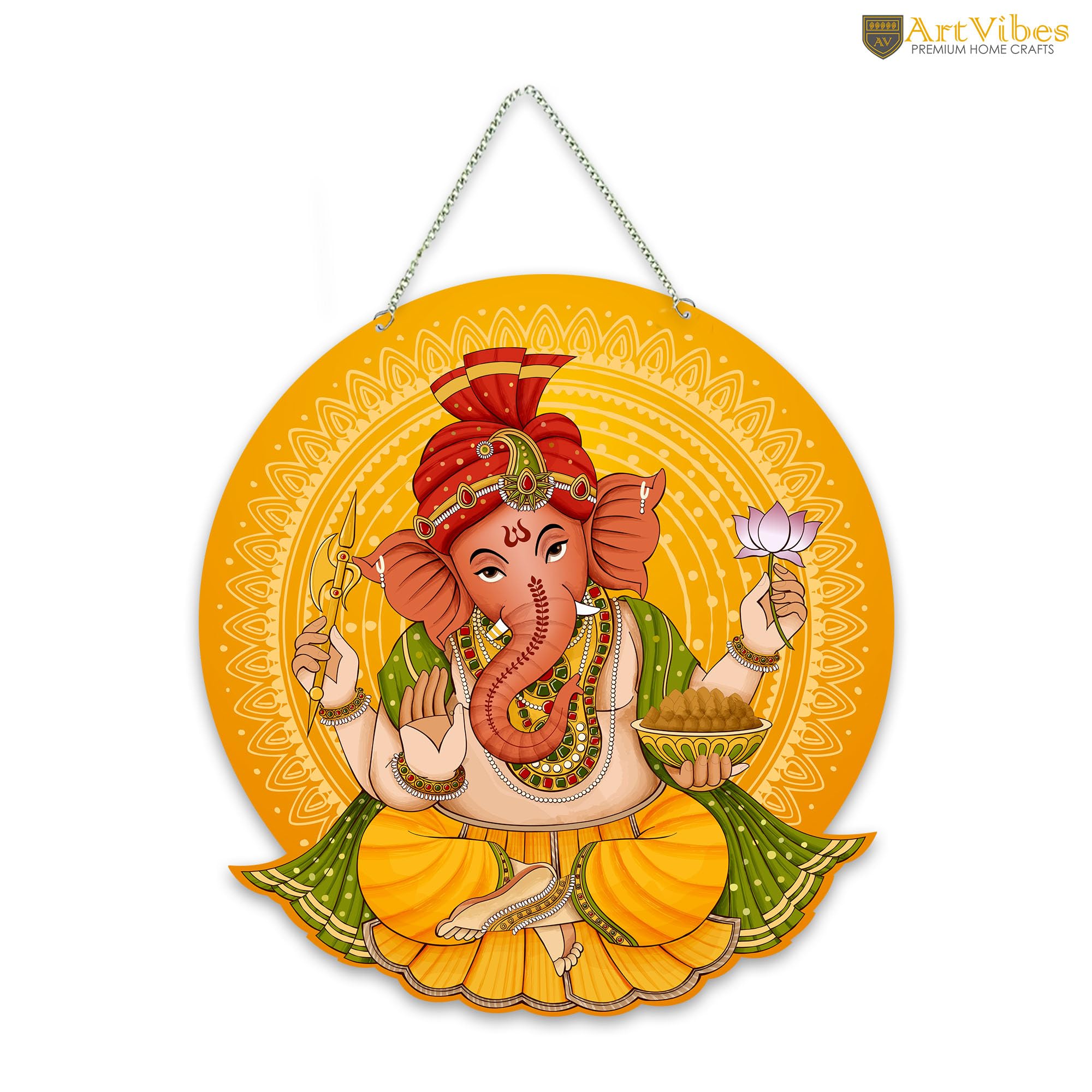 Artvibes Shri Ganesha Auspicious Wooden Art Work Wall Hanging For Good Luck Properity Vastu | Spiritual Decor Items | Paintings | Wall Poster| Stylish Modern Decor Item | Ideal Gifts (WH_8606N)