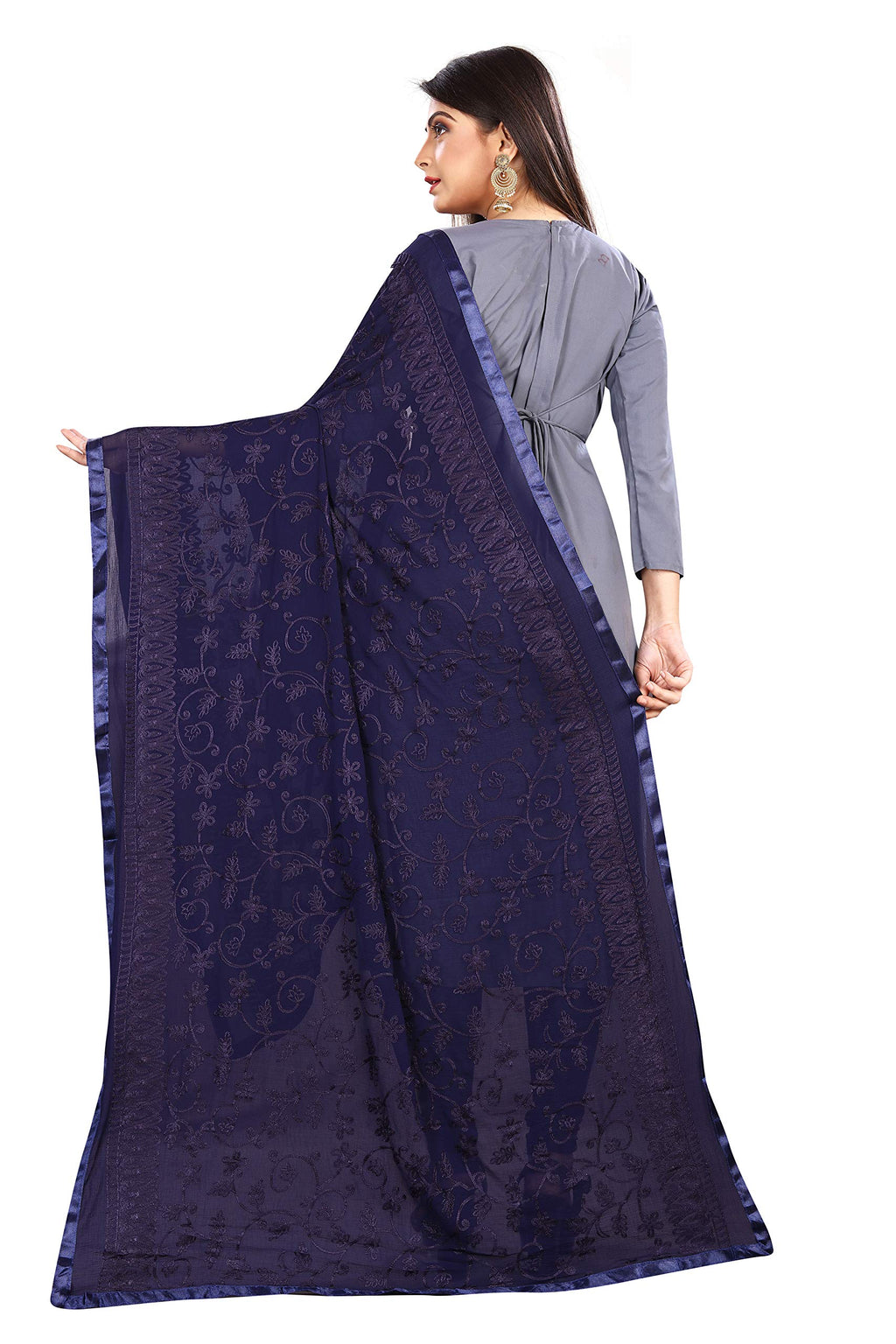 AKSHAR LLC Miss India Women's Chiffon Dupatta with Karachi Embroidery Work_027 (blue)